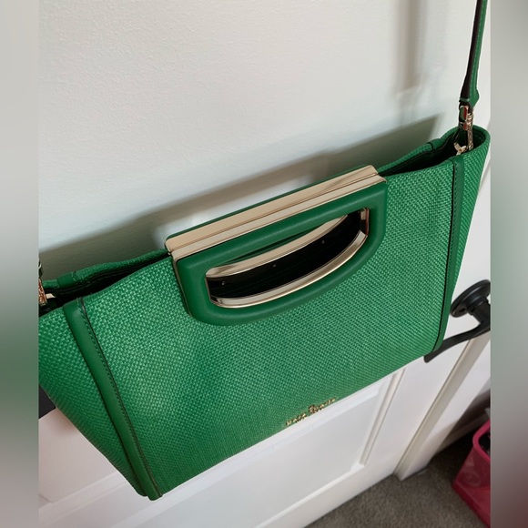 Kate Spade *Alexia* green straw convertible clutch crossbody bag purse KA784 - Picture 2 of 6